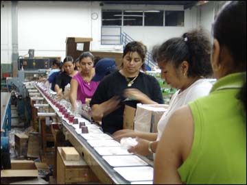 Emergency assembly line providing relief for victims of Hurricane Katrina.
